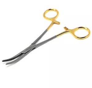 Kelly Hämostat Verriegelungspange 5,5" gebogenes chirurgisches Tierarztinstrument Gold - Bild 1 von 8