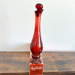 Avon Ruby Red Glass Bud Vase Top Glass Cork Stopper Occuri Cologne w/Box _Empty - Picture 1 of 12