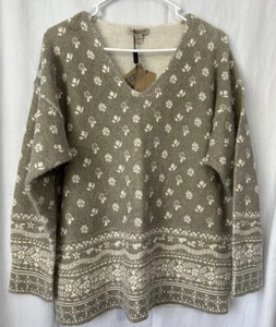 Burberry Brit V Neck Wool Sweater Beige, Green Ochre Floral Boho NWT Defect $550 - Picture 1 of 10