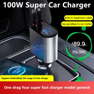 4 IN 1 Retractable Car Charger Dual Port USB C For IOS PD Fast Charging Adapter - Zdjęcie 1 z 22