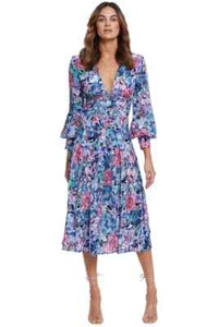 REBECCA VALLANCE La Violette Blue LS Midi Event Dress Size 10 AU - Bild 1 von 7
