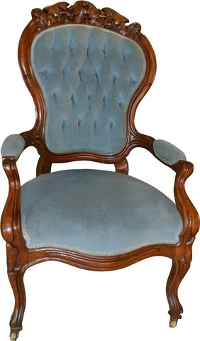 Antique Parlor Chair, Civil War Era Carved Gentleman's Chair #17197 Cover