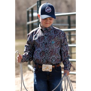 Cinch® Youth Boy's Paisley Print Navy Button Down Shirt MTW7060276 - Picture 1 of 7