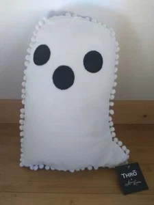 Thro by Marlo Lorenz Halloween Pom Pom Ghost Throw Pillow 15x10 - Picture 1 of 3