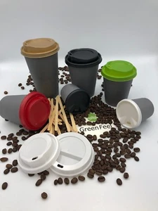Party TABLEWARE Coffee Tea PAPER CUPS GREY 1000 x 8oz 12oz Cold Hot Drinks LIDS - Picture 1 of 20