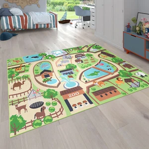 Kinder-Teppich, Spiel-Teppich Für Kinderzimmer, Zoo Mit Tiger, Bär, Löwe, Bunt - Bild 1 von 9