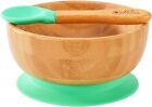 Kids Bamboo Cereal Bowl & Spoon Suction Pad Non Slip BPA Free Plate Pink Blue UK