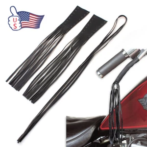 2x Motorcycle PU Leather Brake Clutch Lever Fringe Long Tassel grip For Harley - Picture 1 of 10