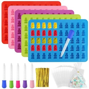 5 Pcs Gummy Bear Moulds Silicone,5 Pipettes,100 Cellophane Bags,100 Twist Bars - Picture 1 of 7