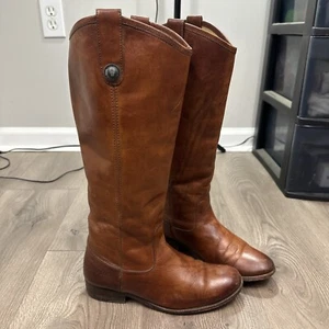 Frye Boot Womens 7B Melissa Button Cognac Brown Leather Tall Riding Western Shoe - Picture 1 of 9