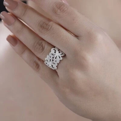 White Diamond Accent Fleur De Lis Ring in 18K Rose Gold Plated over Brass - SZ 6 - Image 1 of 3