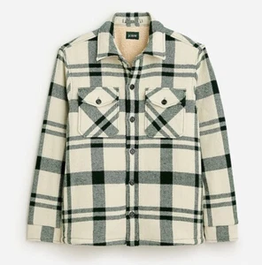 J Crew Herren Hemd-Jacke Sherpa Futter Large Neu mit Etikett grün kariert Shacket - Bild 1 von 10