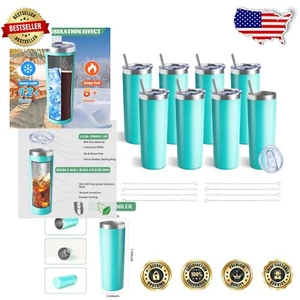 Teal 20 oz Stainless Steel Skinny Tumbler - Leak-Proof & Double Wall Insulation - Picture 1 of 10