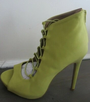 Women's High Heel Dress Bootie Lime Green Solid Lace Up: Size 9 Brand New!! - Image 1 of 4
