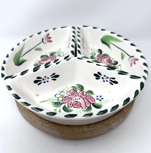 Miniature Ceramic Serving Dishes W Wood Lazy Susan 4 Piece Vintage Cottagecore - Picture 1 of 10