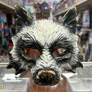 Wolf Mask Half Unisex Halloween Party Masquerade Mask (White & Gold & Black) - Picture 1 of 5
