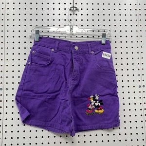 VTG Mickey & Co Denim Shorts Youth Girls Size 14 Purple Embroidered Skate 26x4 - Picture 1 of 18