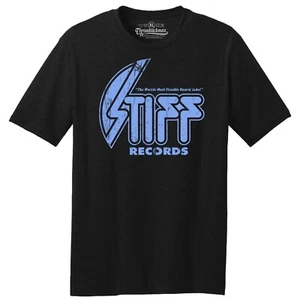 Throwbackmax Stiff Record Label Classic Cut, Premium Tri-Blend Black T-Shirt - Picture 1 of 5