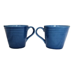 Royal Doulton 2 Coffee Mugs Gordon Ramsey MAZE Dark Blue Circular Design 12 oz - Picture 1 of 7