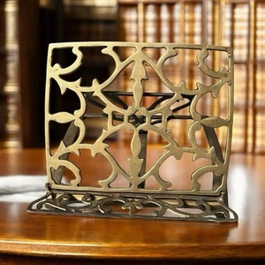 Antique Vintage Solid Brass Adjustable Folding Stand Book Bible Sheet Music 9x7" - Foto 1 di 10