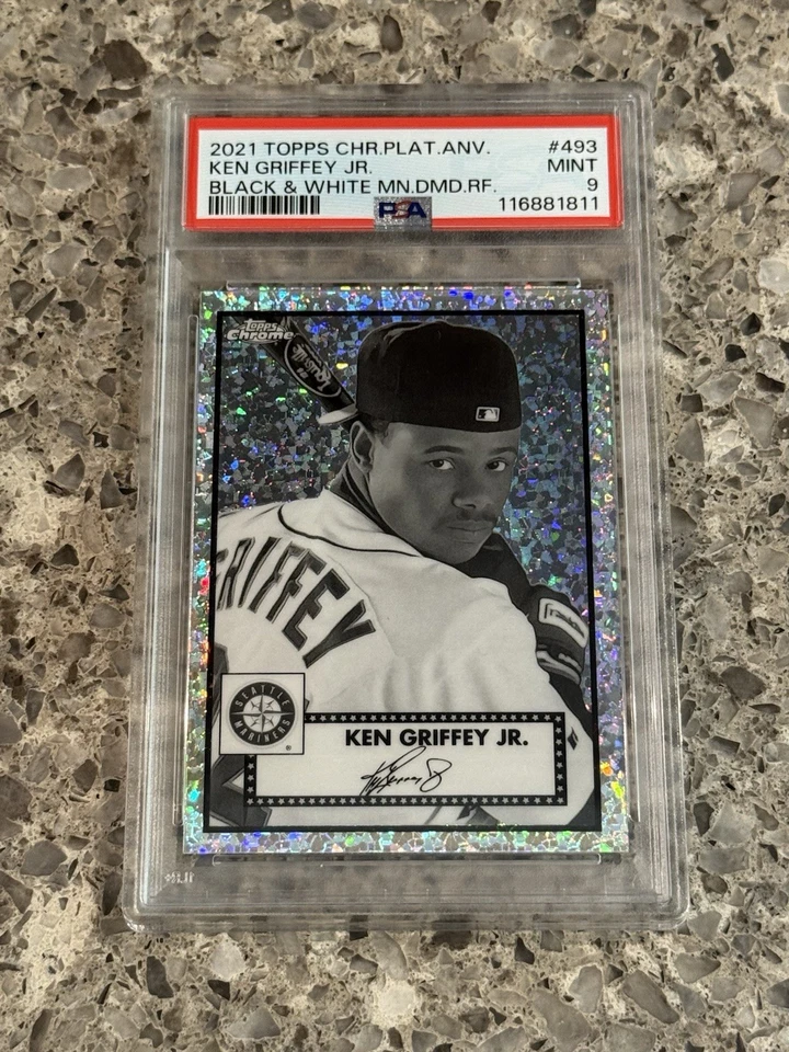 Ken Griffey Jr 2021 Topps Chrome Black & White Mini Diamond Refractor PSA 9 MINT - Image 1 of 2