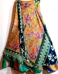 Incredible-art Vintage Silk Sari Magic Wrap Skirt Reversible Double Layer skirt - Picture 1 of 7