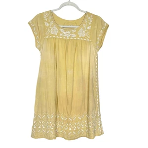 3J Workshop Johnny Was Mini Dress XS bleach Yellow Embroidered Short Sleeve Tuni - Picture 1 of 17