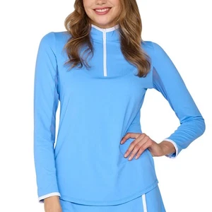 G Lifestyle Women C Block Trim Q Zip Golf Pullover Bright Peri/White - SS25 NEW - Picture 1 of 5