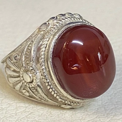 nice 925 sterling silver mens ring red kapidy yemeni agate aqeeq stone عقيق كبدي - Image 1 of 4