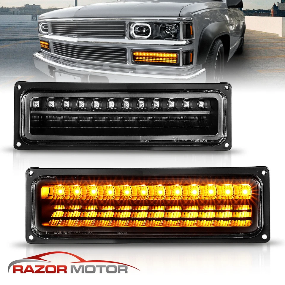 Par de luces de parachoques LED negras para 94-99 Chevy GMC C10 C/K Yukon Tahoe Suburban Foto 1 de 4