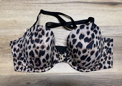 Victoria's Secret 38D Lined Demi Bra Crossback Strap, Cheetah, Gold V, Underwire - Image 1 of 4