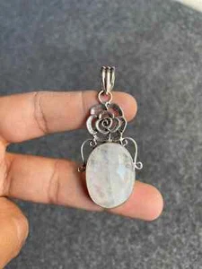 Rose Design Blue Moonstone Gemstone Collet Pendant With Designer - Picture 1 of 2