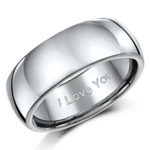 Titanium Wedding Engagement Ring Engraved ''I Love You'' 8mm Band Mens/Ladies  - Picture 1 of 2