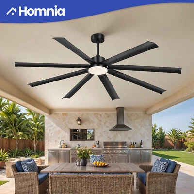 HOMNIA 80" Commercial Ceiling Fan w/ Adjustable Light Remote Control Reversible Black