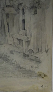 Bleistiftzeichnung, August Holmberg, Alte Mühle - Bild 1 von 4