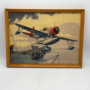 Charles Hubbell Luftfahrt Kunst gerahmter Druck Vintage United States Navy Flugzeug Schiff - Bild 1 von 12