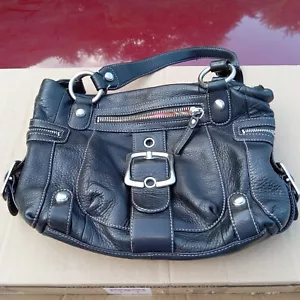 B Makowsky Handtasche schwarz Pebbled Leder Geldbörse dicke Riemen silberne Hardware - Bild 1 von 6