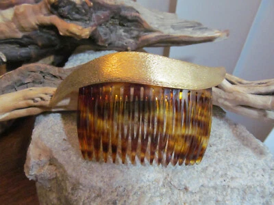 Винтажная расческа для волос RIVIERA FRANCE Gold Wavy Top черепаховый панцирь целлулоид 16 зубов - Изображение 1 из 4