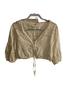 FREE PEOPLE Embroidery Cropped Antique White V-Neck Blouse Size SP - Picture 1 of 5