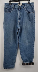 Men's LL Bean Medium Wash Plaid Soft Cotton Lined Jeans - Size 36 x 32 - Picture 1 of 7