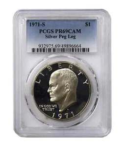 1971-S peg leg IKE PCGS PR-69- CAMEO FAST SHIPPING ERROR COIN - Picture 1 of 5
