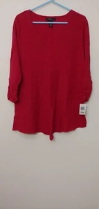 Top camicia rosso misto cotone New Style & Co taglia M nuovo con etichetta - Foto 1 di 10