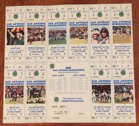 VINTAGE 1985 USFL SAN ANTONIO GUNSLINGERS FOOTBALL FULL UNUSED TICKET SHEET Cover