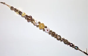 Antique 14k Gold Bracelet w GF to 10k Opal Diamond Pearl Slide Fob Charms 7.75” - Picture 1 of 11