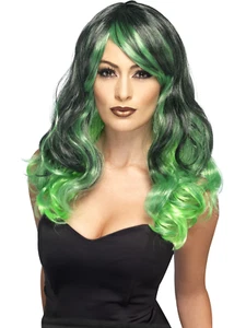 Parrucca Verde E Nera Per Streghe Donne Costume Di Halloween Nuovo - Foto 1 di 1