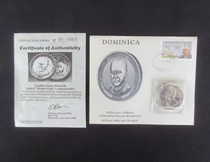 Medalla Franklin Delano Roosevelt 1982 100 aniversario 1-1/2"" con cubierta del primer día - Imagen 1 de 7