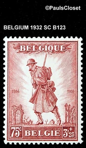 BELGIEN 1932 SC B123 BELGISCHER INFANTERIEMANN 75c + 3,25f ROT BRAUN MVLH OG F/VF - Bild 1 von 2