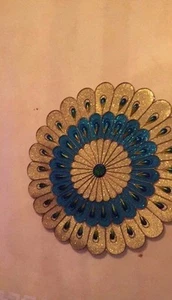 Blue/ Golden  Circular Ornament Metal and Glass Peacock style - Picture 1 of 3