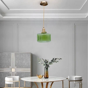Retro Green Glass Ceiling Light Shade Art Pendant Light Lampshade Lighting Loft - Picture 1 of 18
