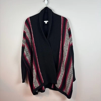 J.Jill Womens Wool Blend Open Front Red Black Kimono Sleeve Cardigan XS/S Boho - Image 1 of 4
